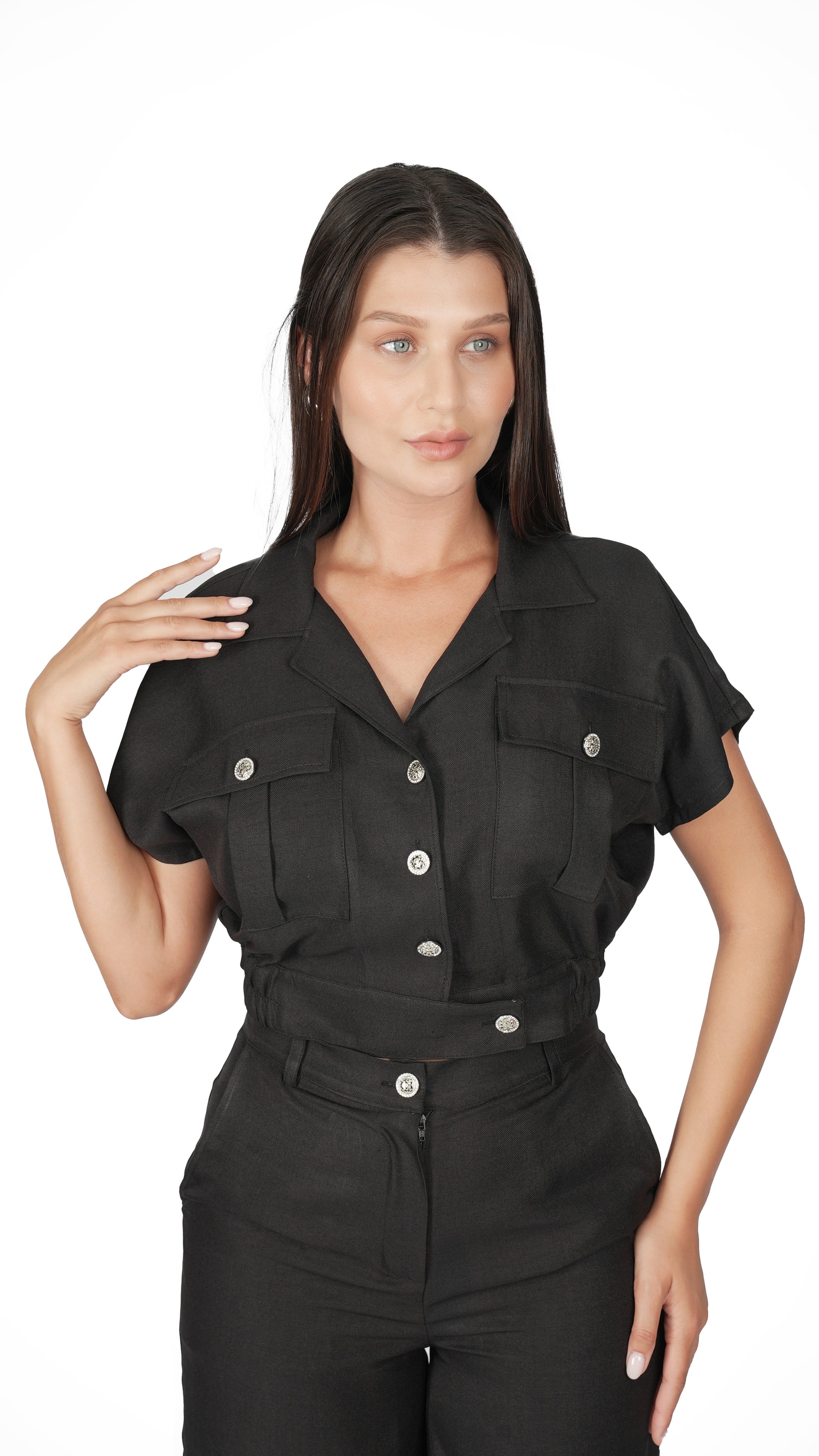 Siyah Şortlu Keten Takım.