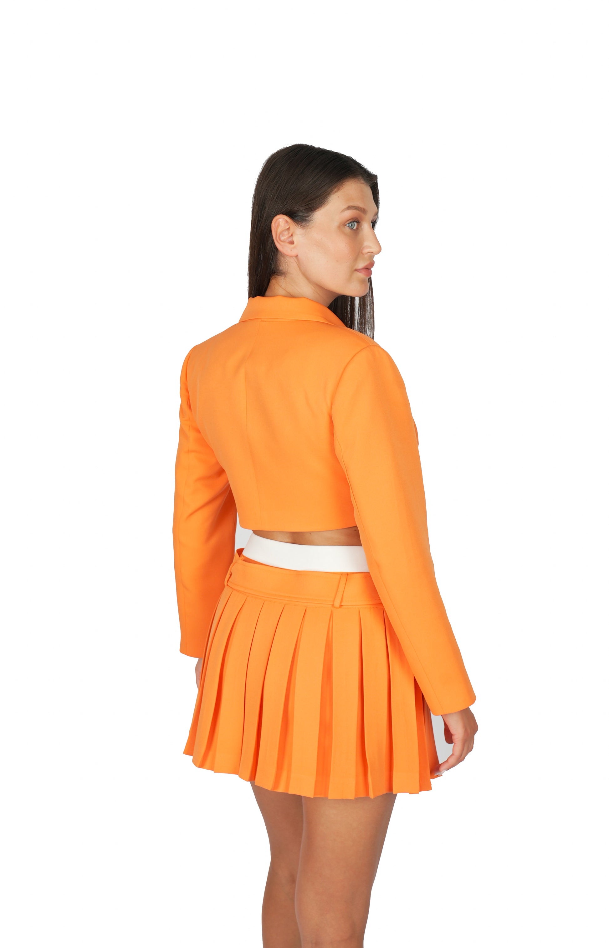 Turuncu Bel Detaylı Kemerli Etek.