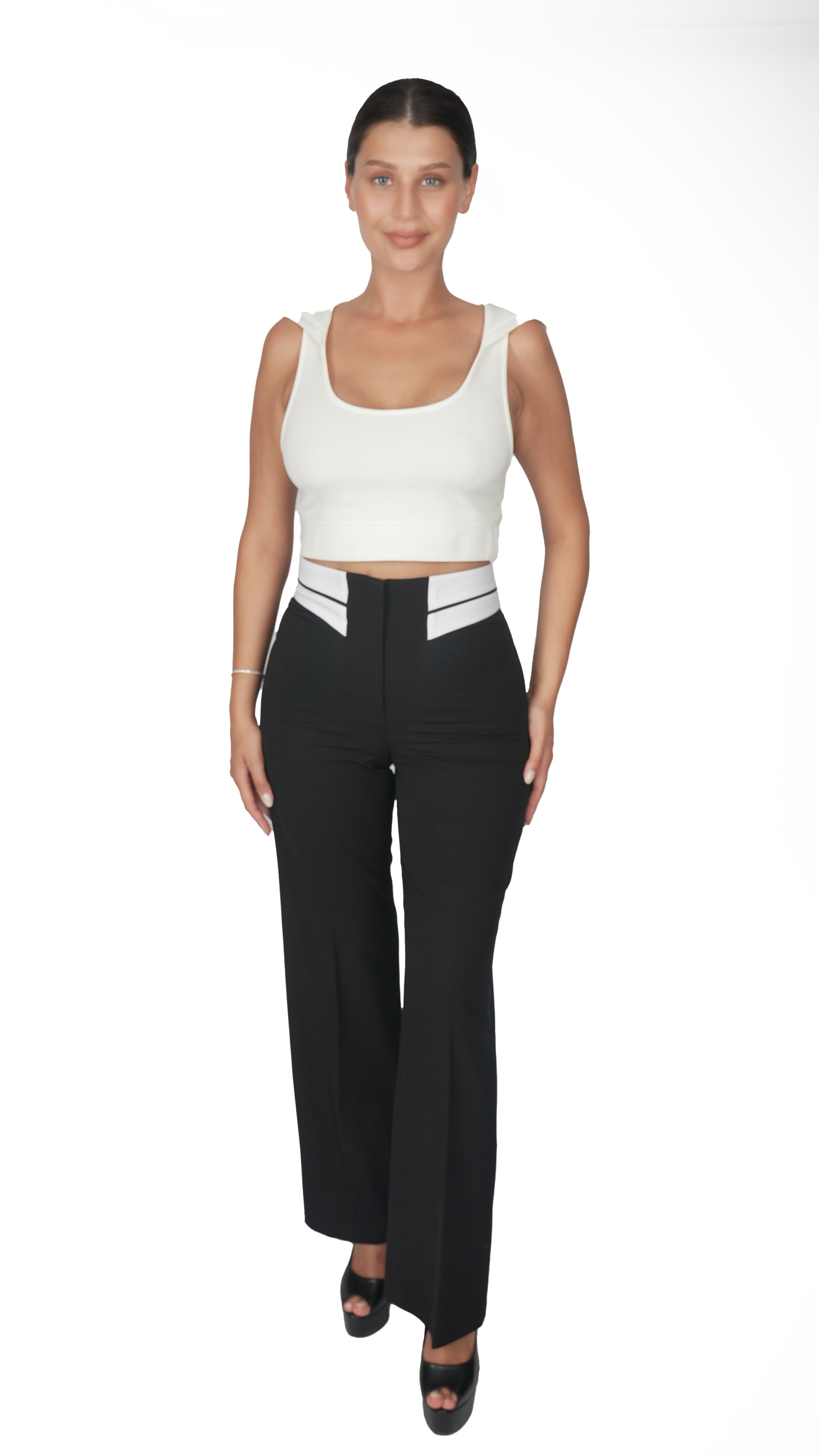 Siyah Gömlek Bel Kumaş Pantolon.