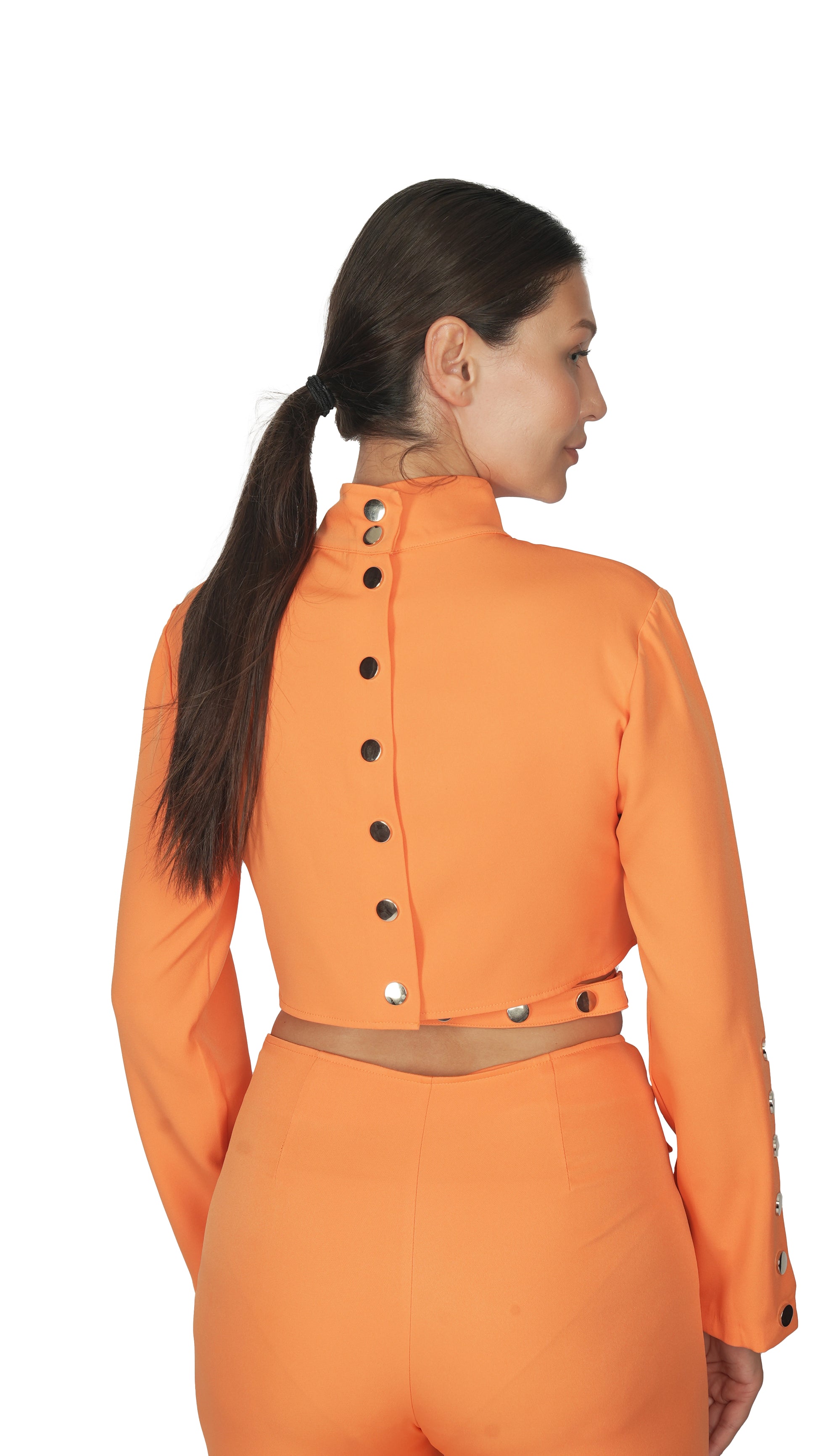 Turuncu Uzun Kollu Kemer Detaylı Takım.