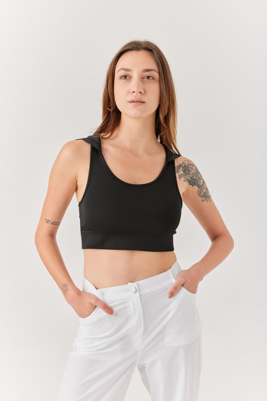 Siyah Kapüşonlu File Detaylı Bra.