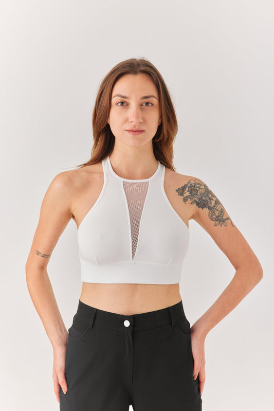 Ekru Sırt ve Göğüs Fileli Bra