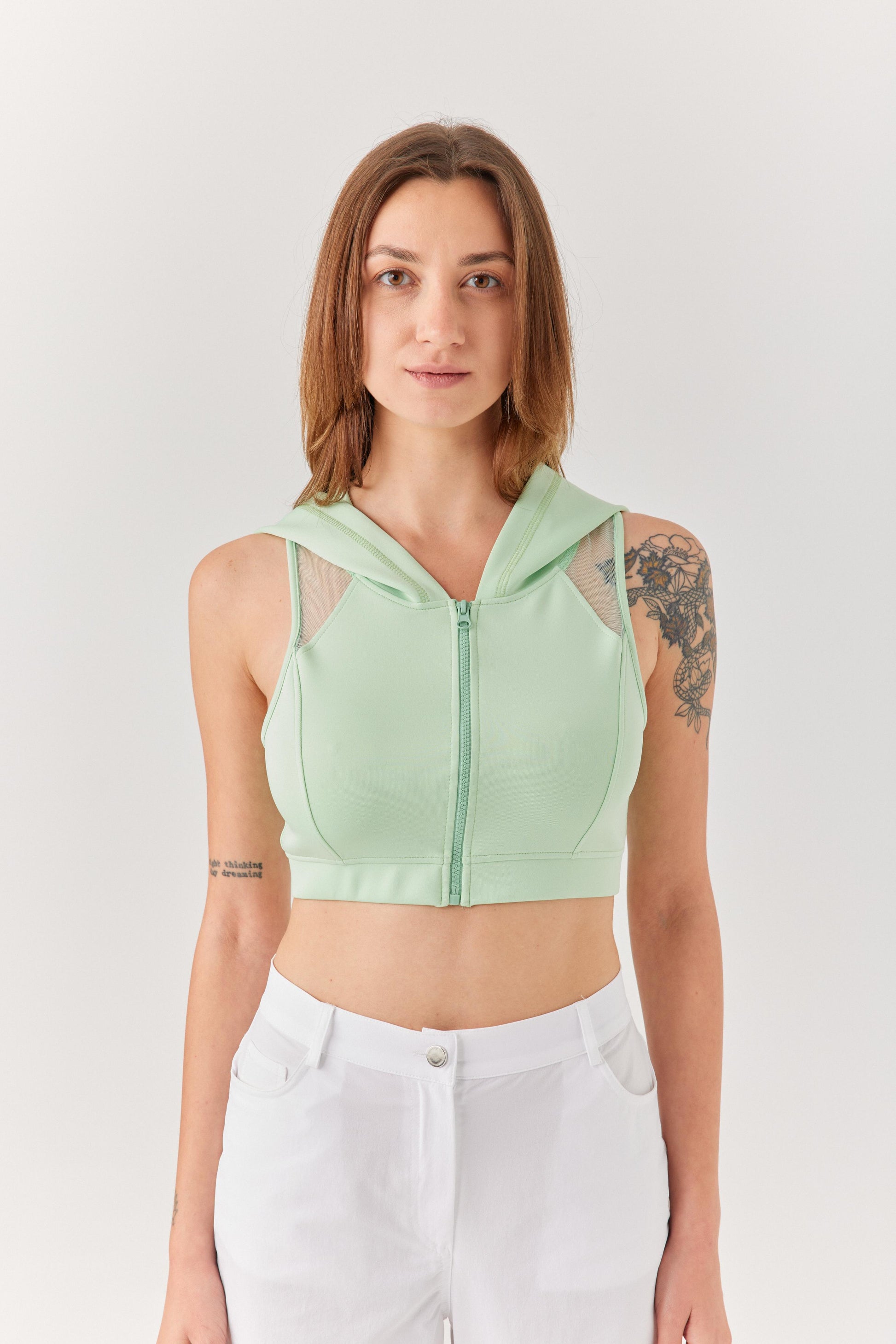 Yeşil Kapüşonlu Sırt Detaylı Bra.