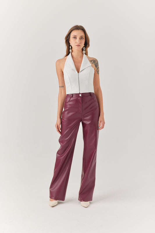 Beyaz Yakalı Deri Yelek Büstiyer