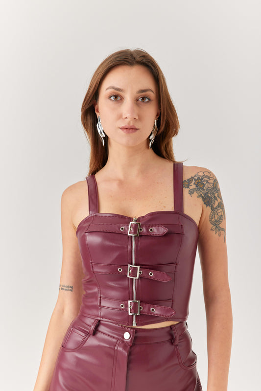 Mor Tokalı Deri Büstiyer