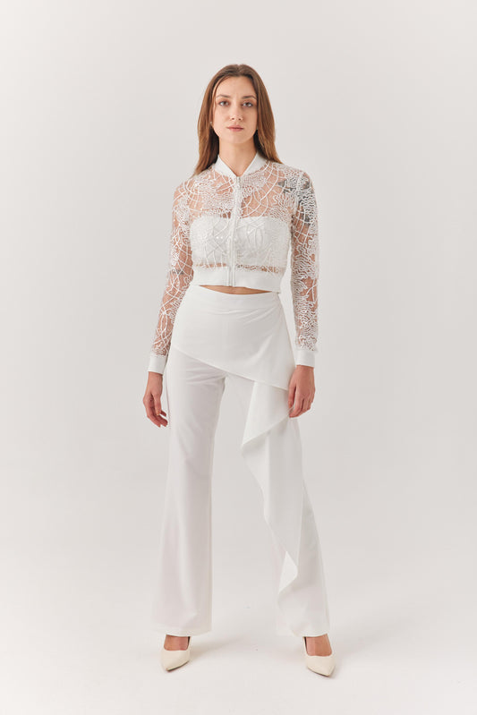 Beyaz Payetli Dantel Hırka