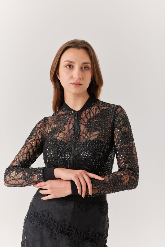 Siyah Payetli Dantel Hırka.