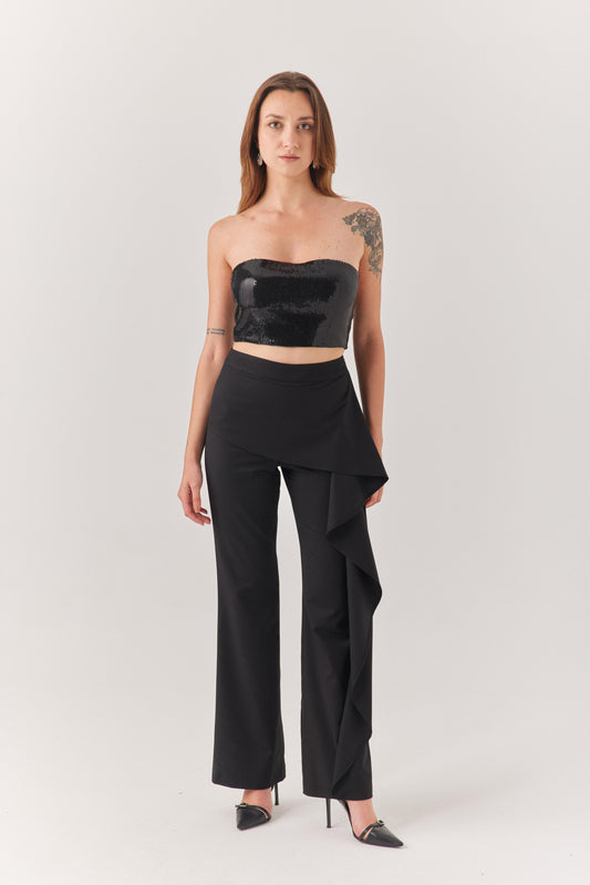 Siyah Payetli Crop Top.