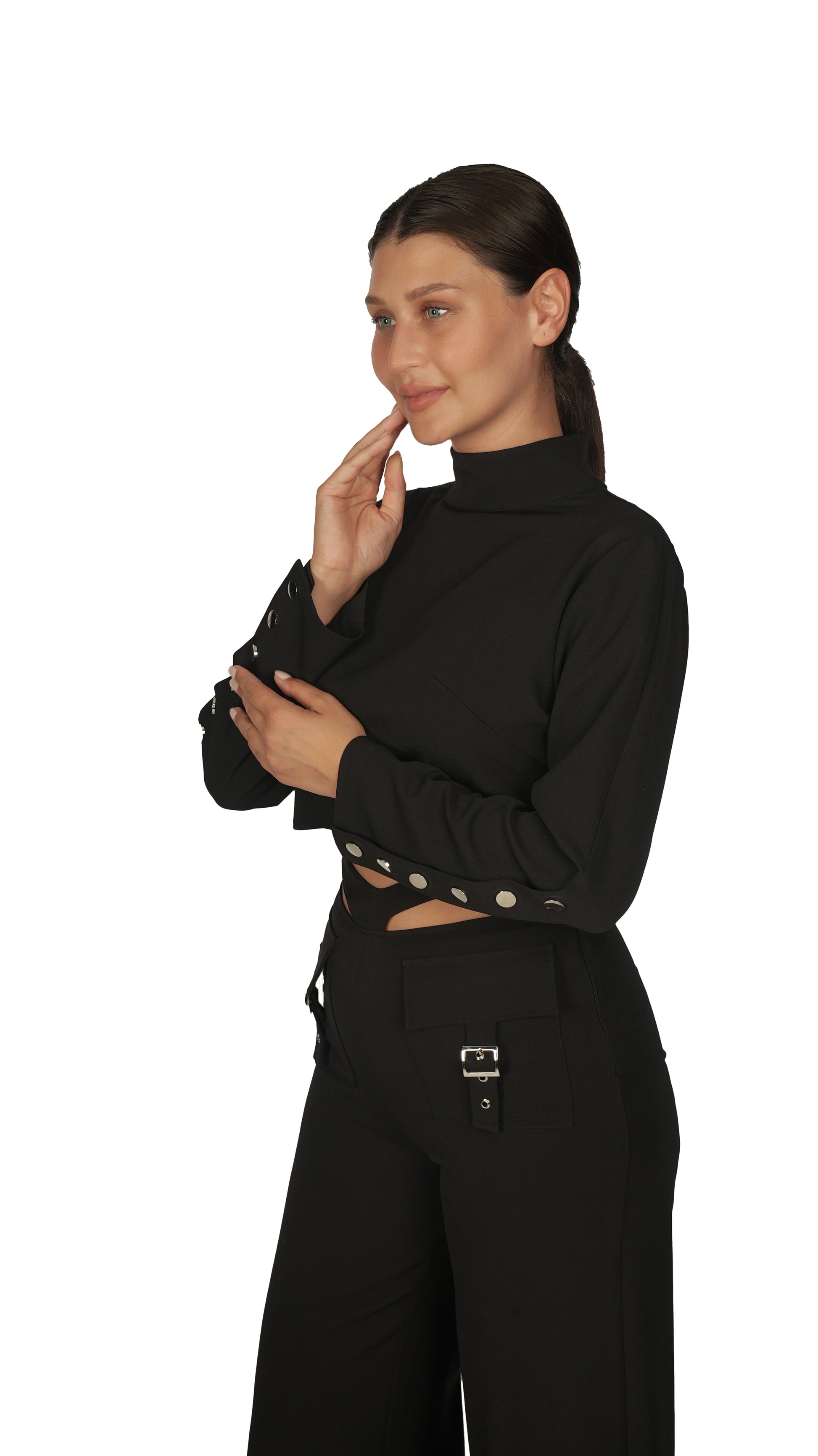 Siyah Uzun Kollu Kemer Detaylı Takım.