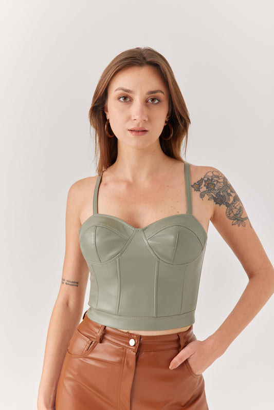 Yeşil Askılı Deri Büstiyer.